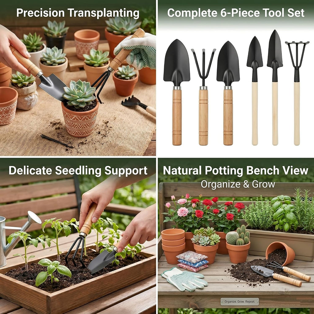 6-teiliges Mini Gartenwerkzeug-Set fuer Zimmerpflanzen und Sukkulenten