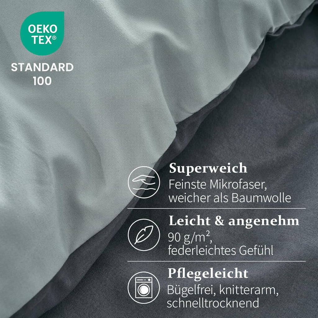 Wendebettwaesche 135x200 Microfaser 4-teilig Olivgruen Beige OeKO-TEX