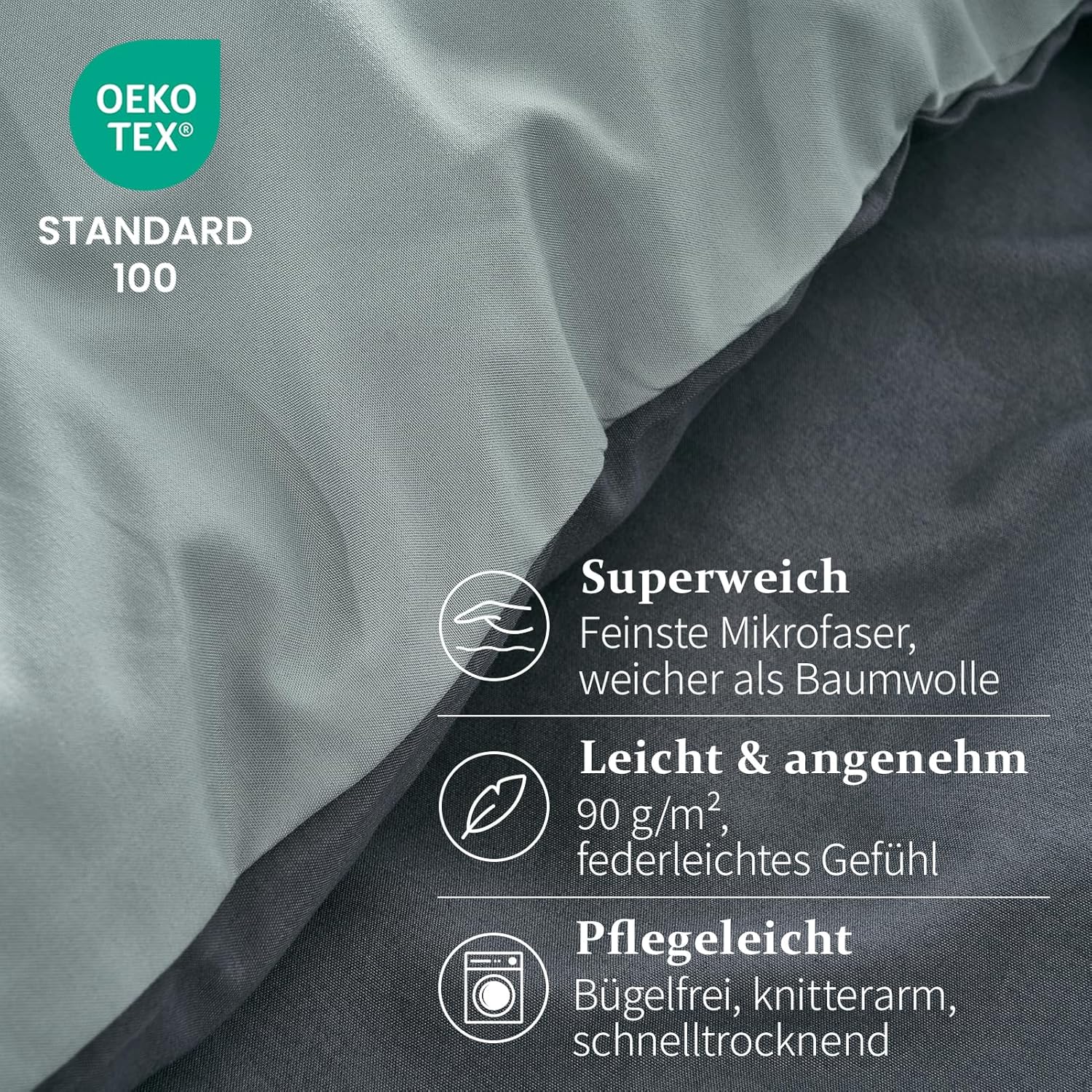Wendebettwaesche 135x200 Microfaser 4-teilig Olivgruen Beige OeKO-TEX