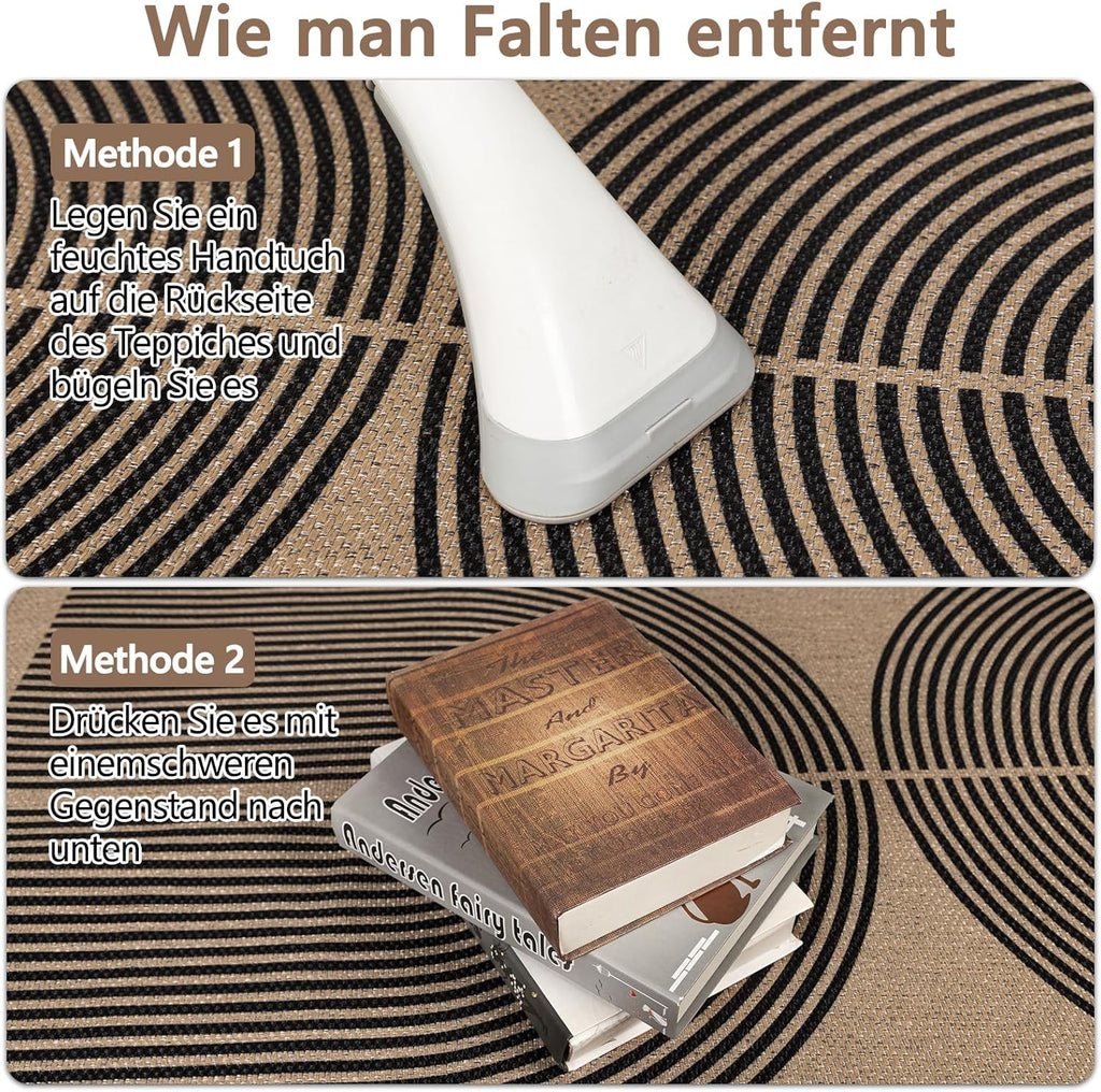 Capslpad Rundteppich Juteoptik 120cm-230cm wetterfest waschbar Schwarz