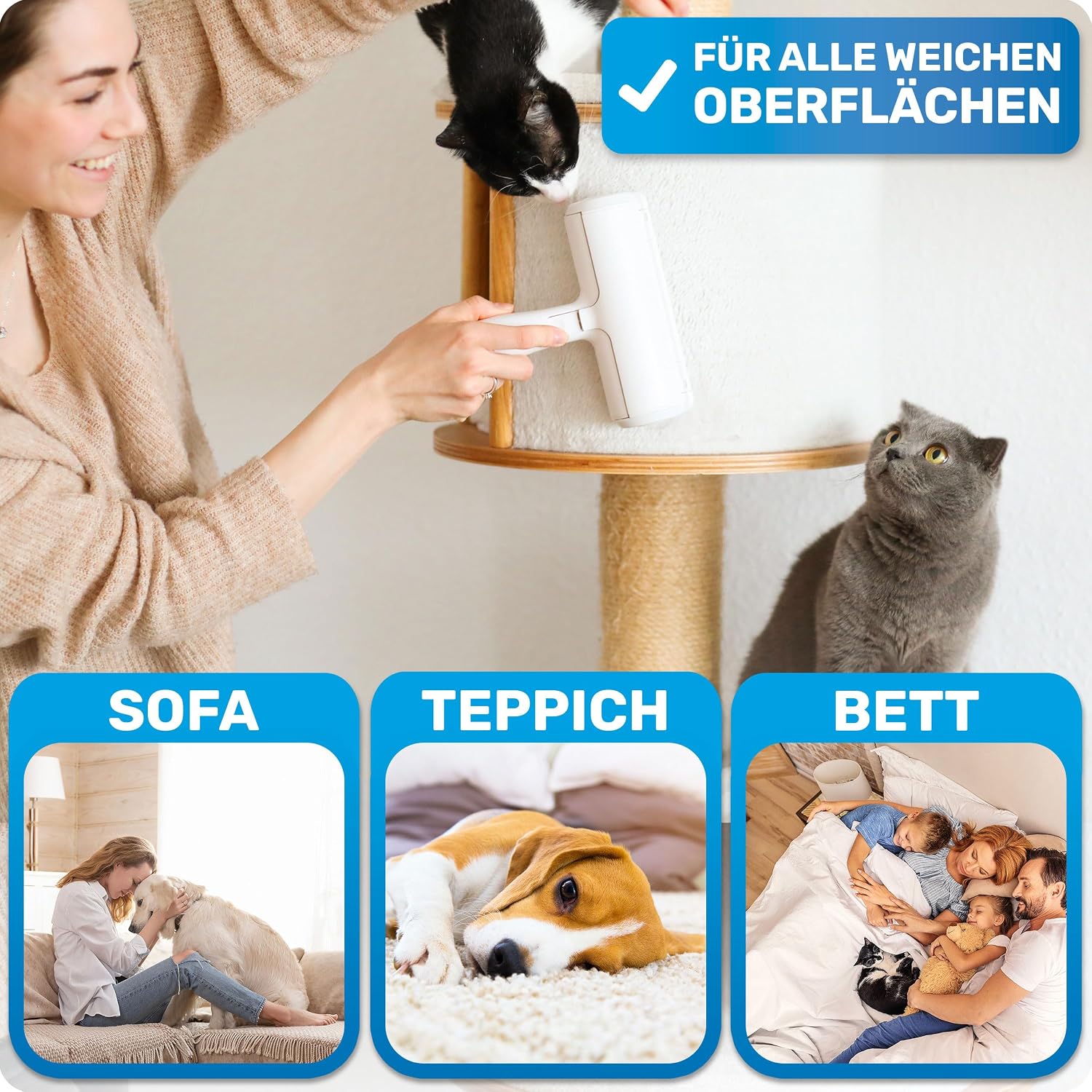 BluePet Tierhaarentferner wiederverwendbar + Mini-Fusselrolle fuer Kleidung