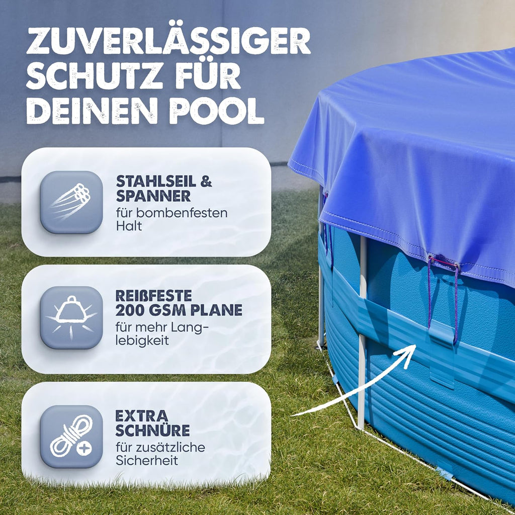 Poolabdeckung rund 366 cm Ø 200 GSM fuer Intex Bestway Pools 366cm-520cm