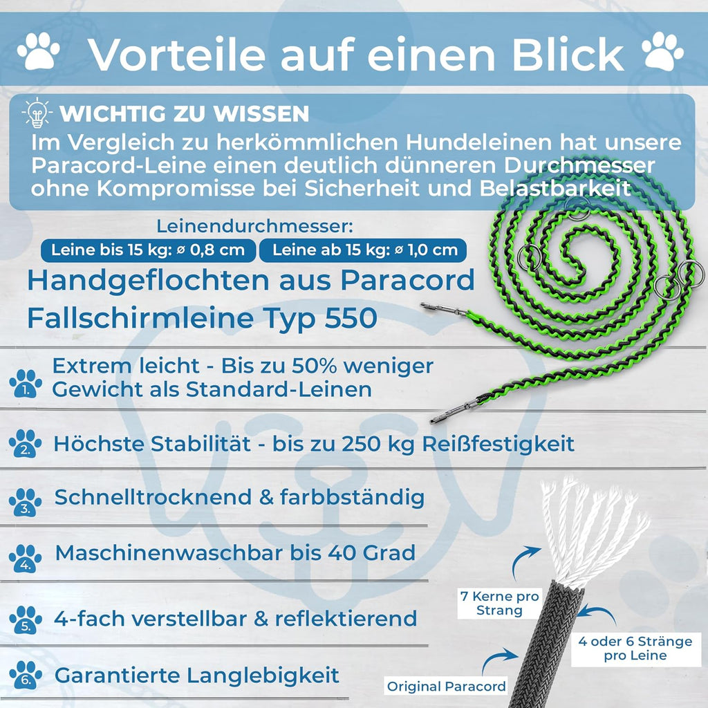 Paracord Hundeleine verstellbar 2m-3m reflektierend wetterfest