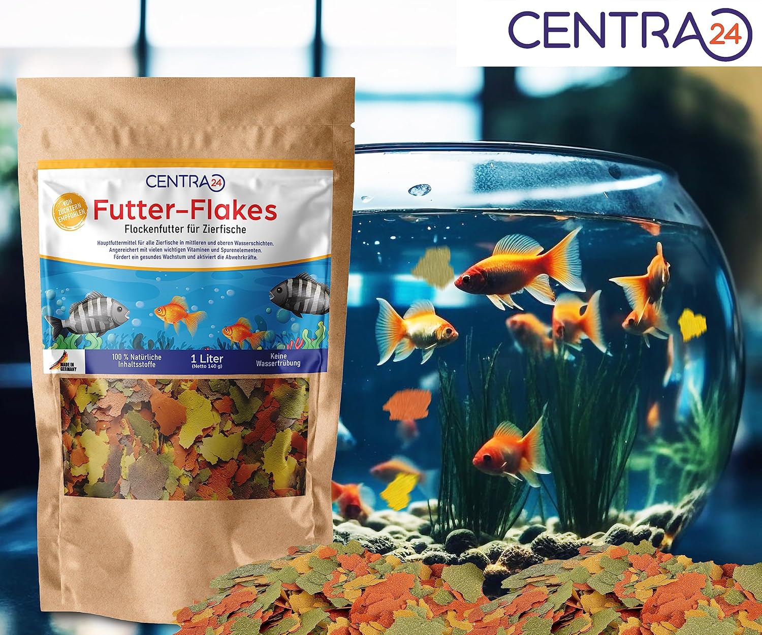 Centra24 Fischfutter Flocken fuer Zierfische Suesswasser mit Vitaminen
