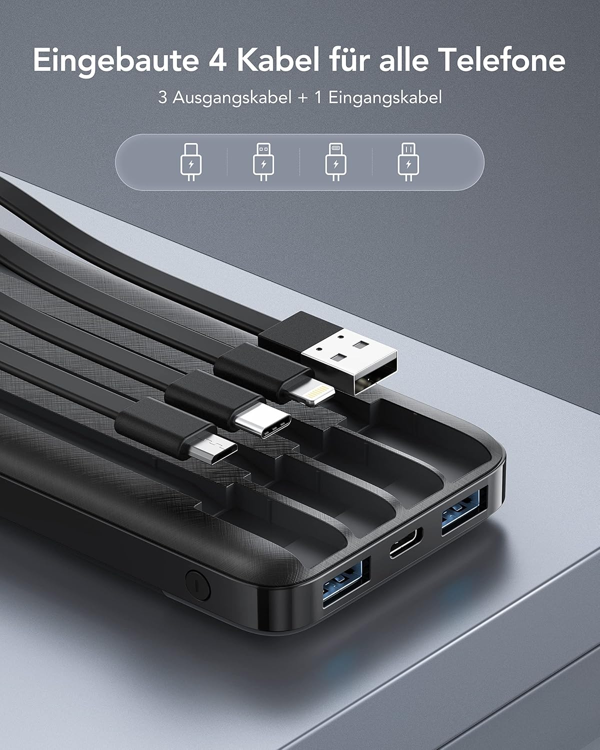 Charmast Powerbank 10000 mAh Slim mit LED-Display, 6 Ausgaenge, USB-C