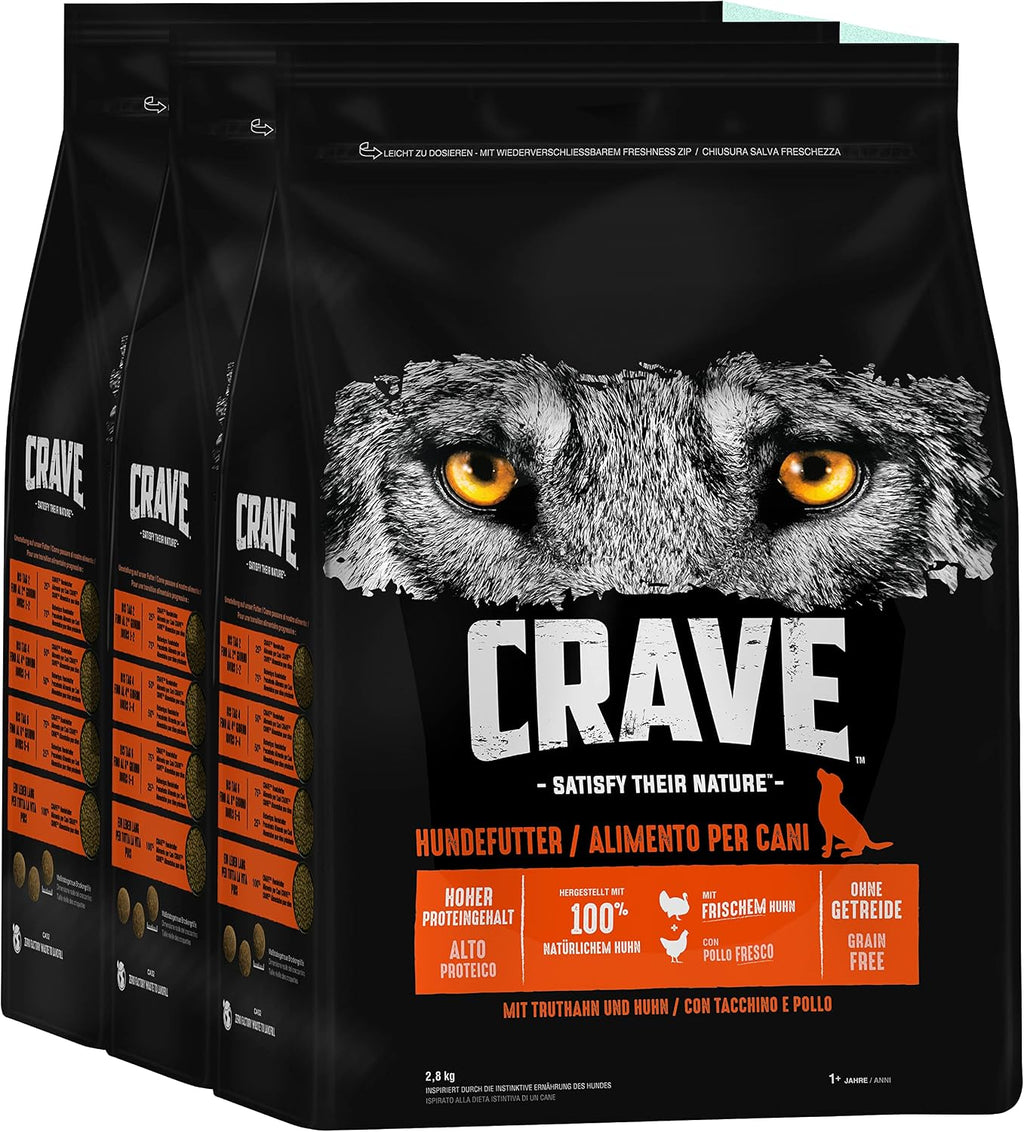 CRAVE Trockenfutter fuer Hunde ohne Getreide proteinreich verschiedene Sorten