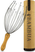 Kopfmassagegeraet Spinne 24 Metallfaeden mit Bambusgriff zur Entspannung