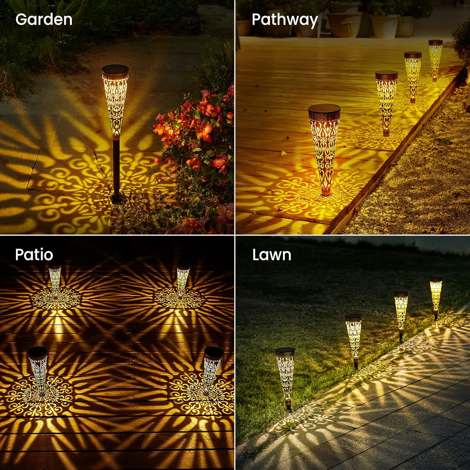 GEARLTIE Solarlampen Aussen 4er Set 800mAh warm/weiss IP65 Metall Lampion