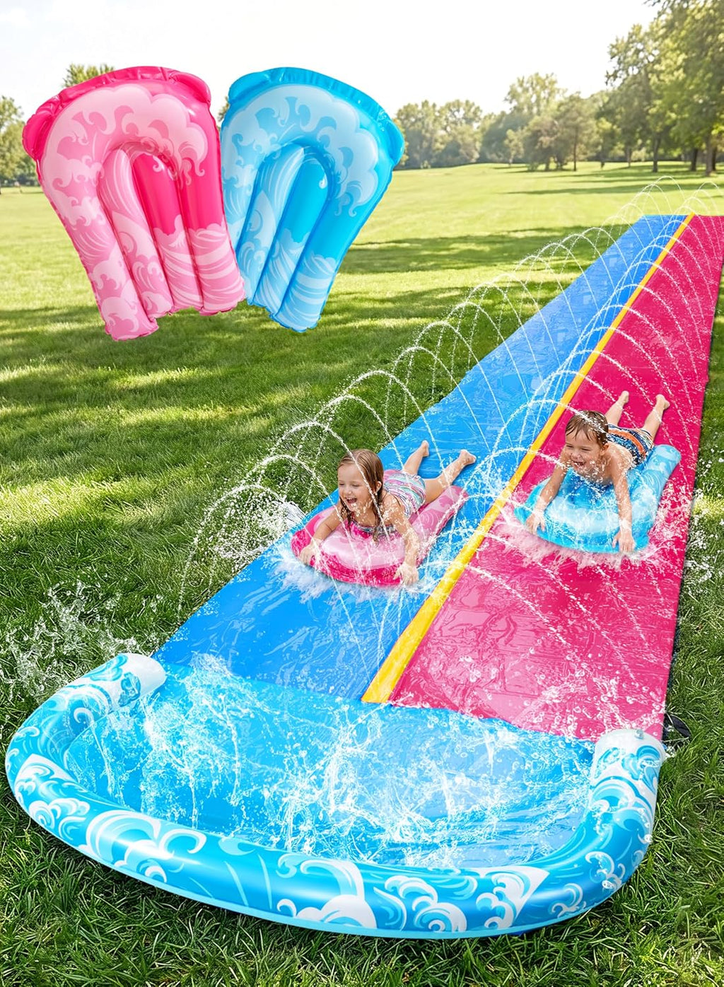 JOYIN Gartenschlitterbahn Wasserrutsche 685,8cm-990,6cm mit 2 Bodyboards Sprinkl