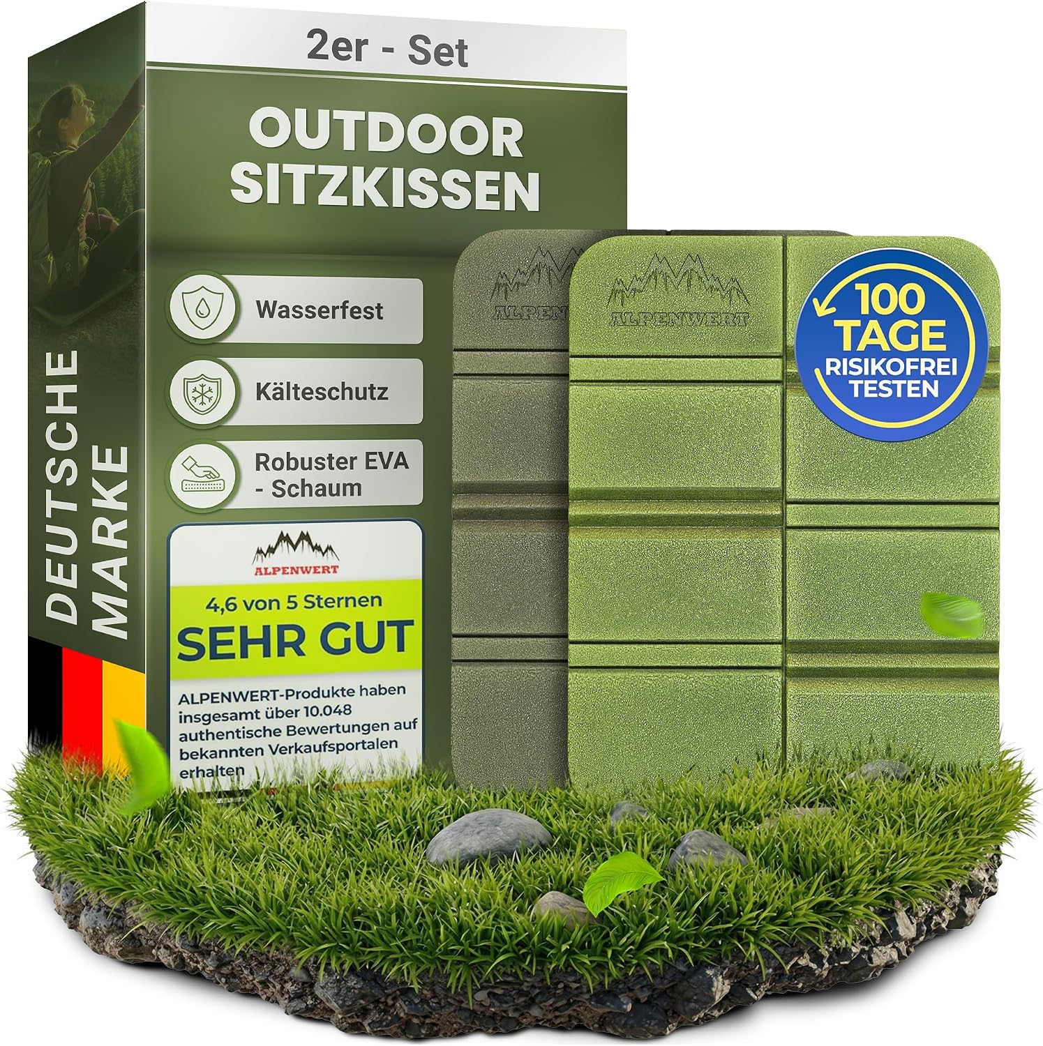 Alpenwert Sitzkissen faltbar 2er Set wasserdicht leicht kompakt fuer Outdoor