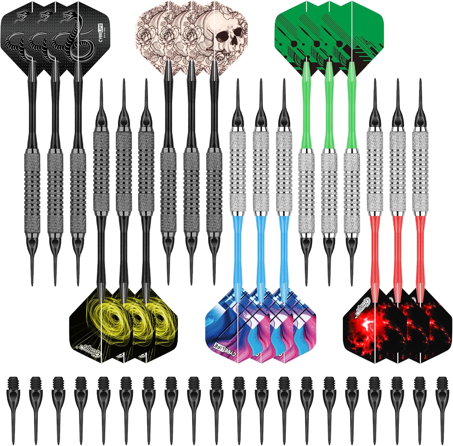 Cyeelife Softdart Pfeile 18 Stueck Kunststoffspitze Set Profi Softdarts