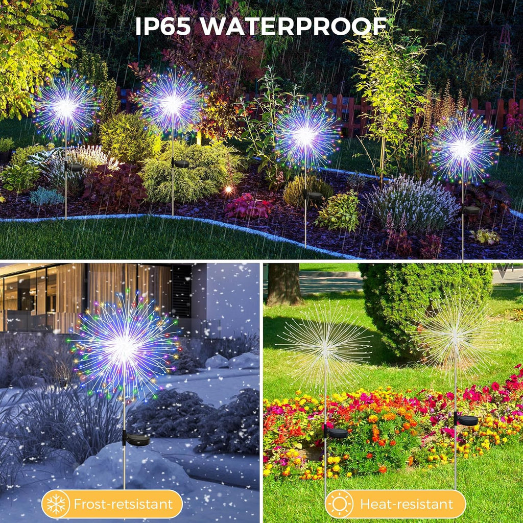 CNMTCCO Solar Gartenlichter 2er Set 120 LED Feuerwerk-Effekt Warmweiss