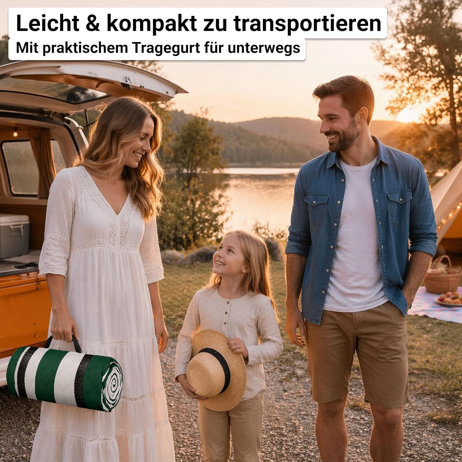 HOEL Picknickdecke 200x200 cm wasserabweisend isoliert gepolstert XXL