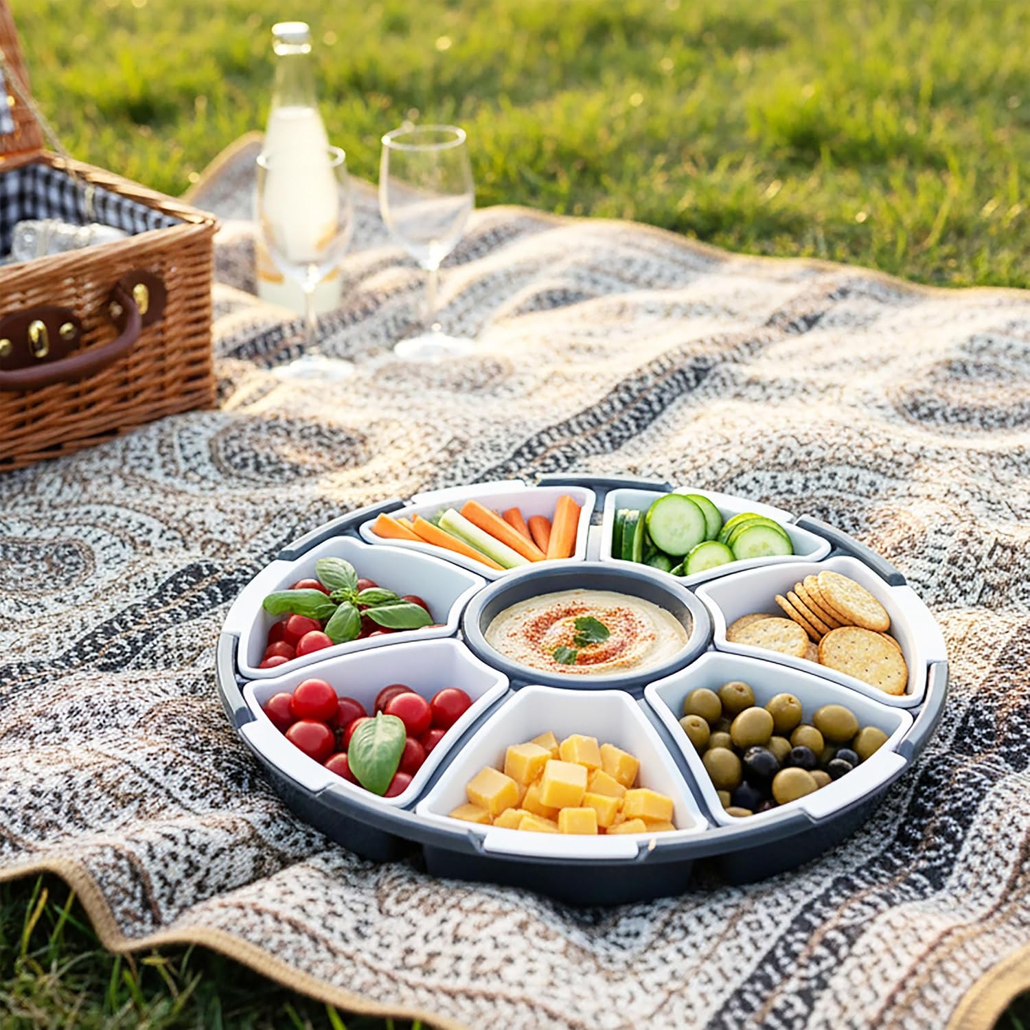 Spetebo Servierset 6 Schalen Ø33 cm Snack- und Dip-Transportbox mit Deckel