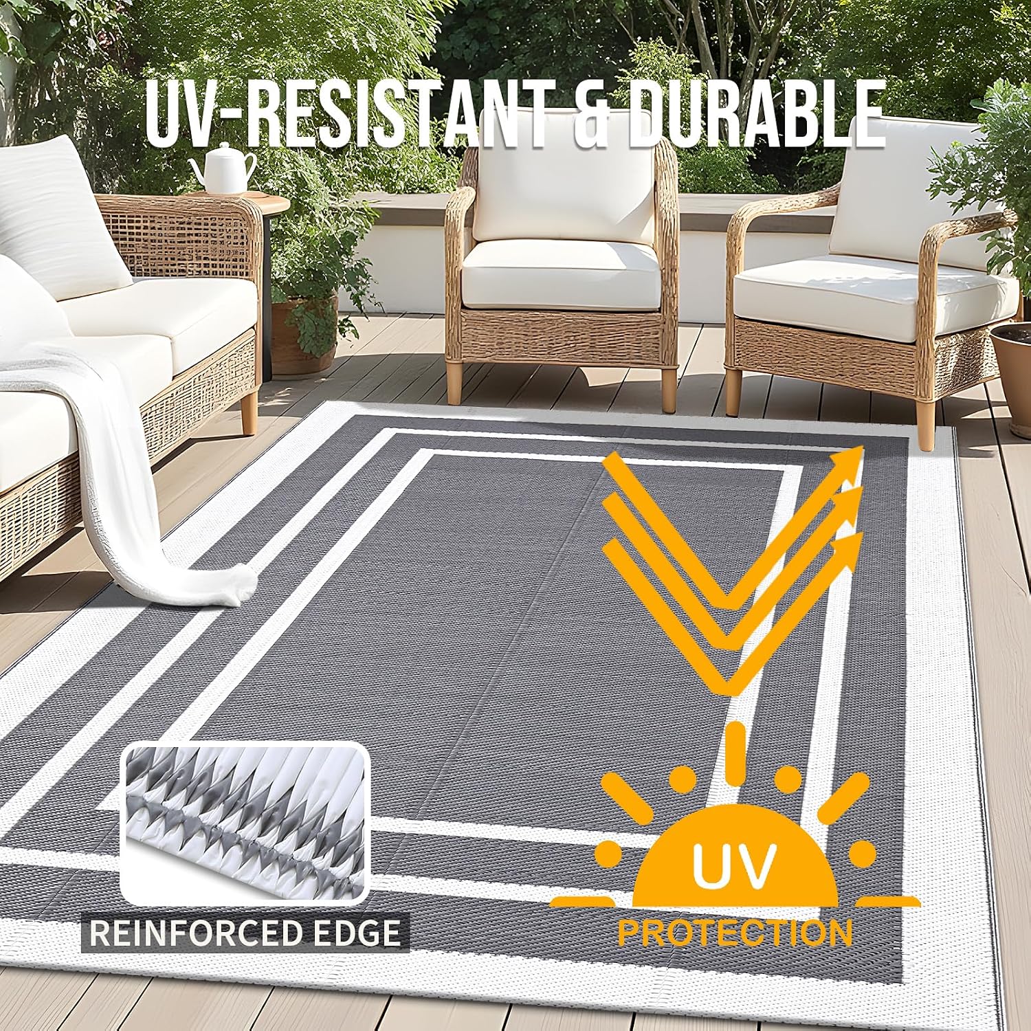 Homaxy Outdoor Teppich 120x180 cm wasserfest UV-bestaendig wendbar 180cm-360cm