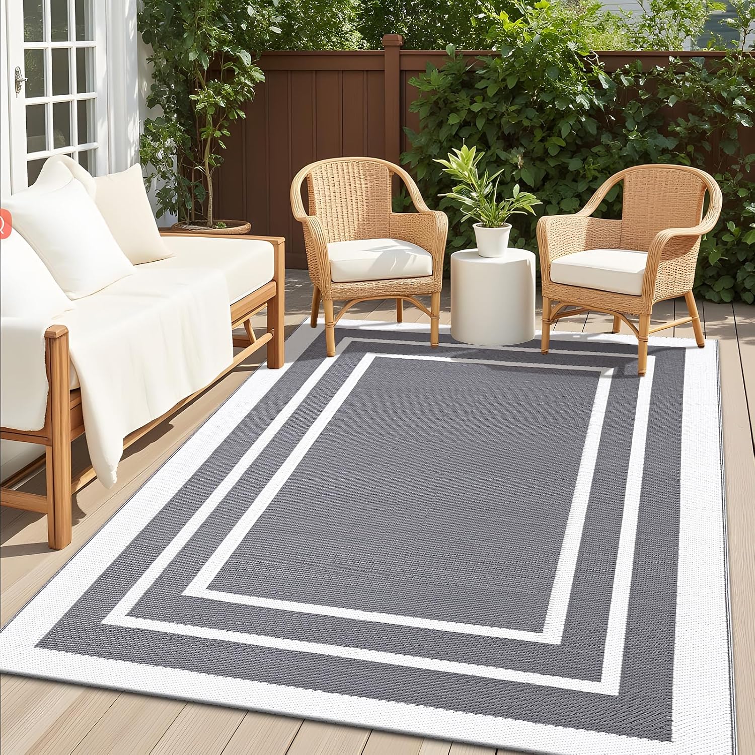 Homaxy Outdoor Teppich 120x180 cm wasserfest UV-bestaendig wendbar 180cm-360cm