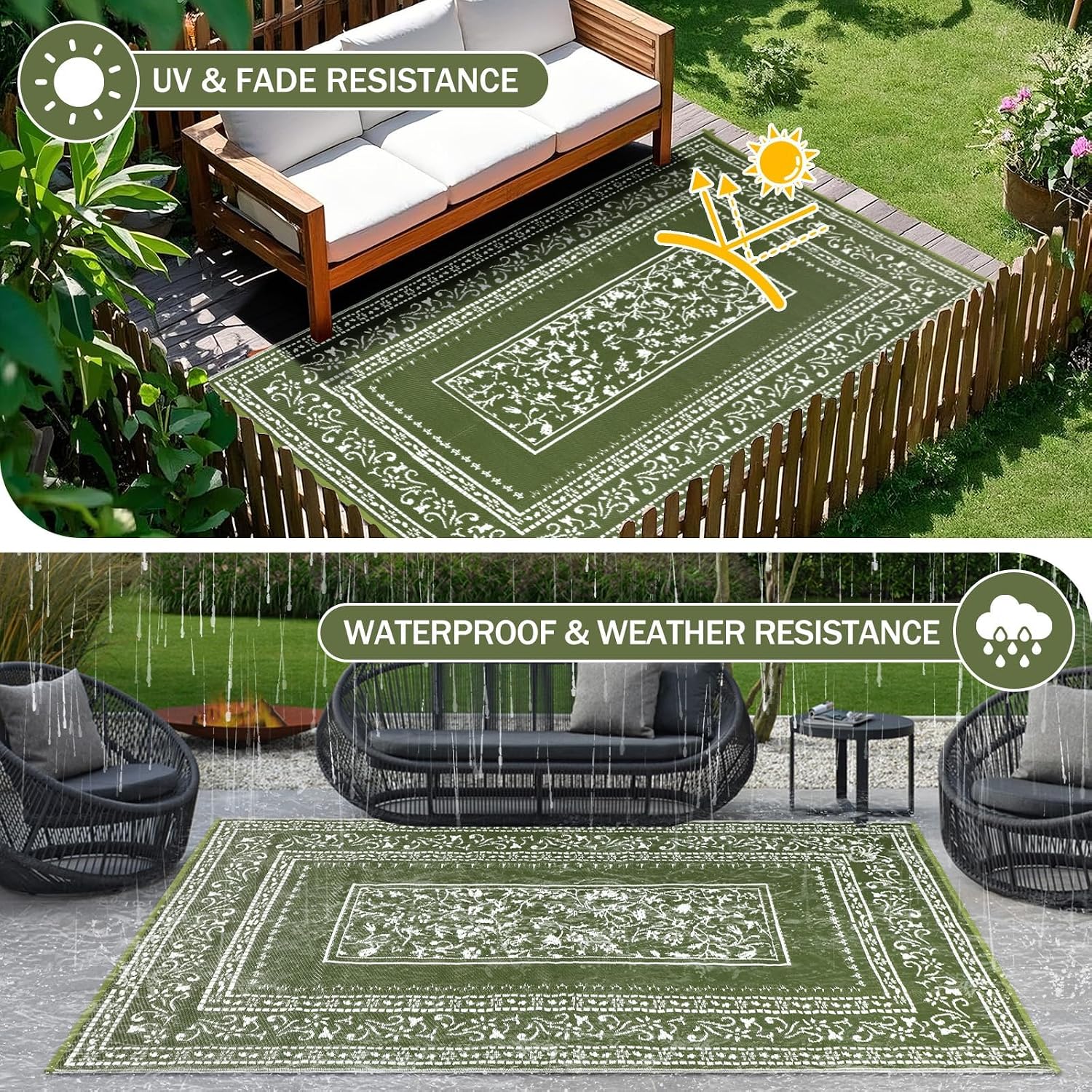 Outdoor Teppich blau 150 x 245 cm wetterfest wasserdicht UV-bestaendig 180cm-275c