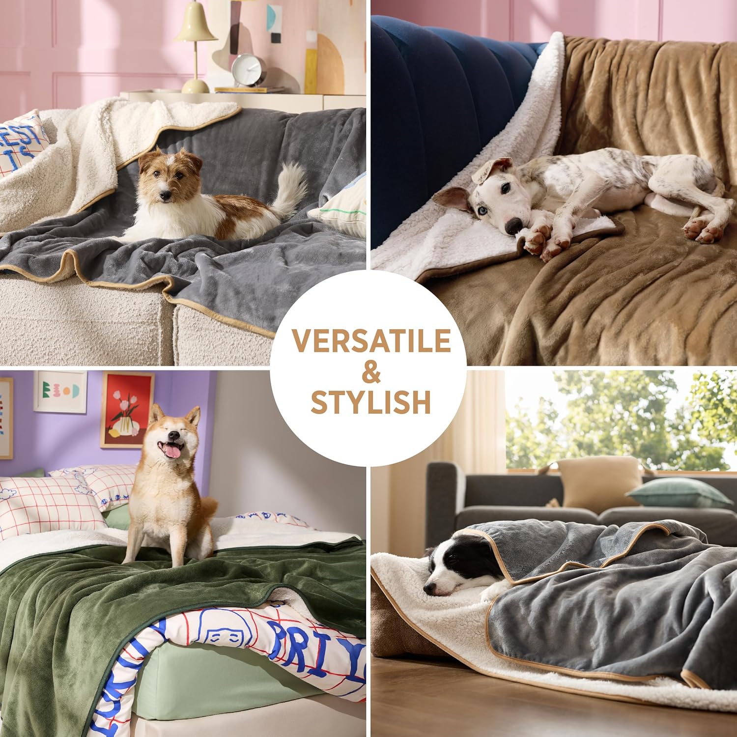 LE SURE Hundedecke 100x80 cm wasserdicht Sherpa Fleece Grau