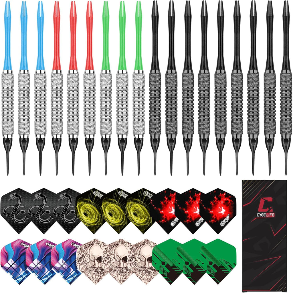 Cyeelife Softdart Pfeile 18 Stueck Kunststoffspitze Set Profi Softdarts