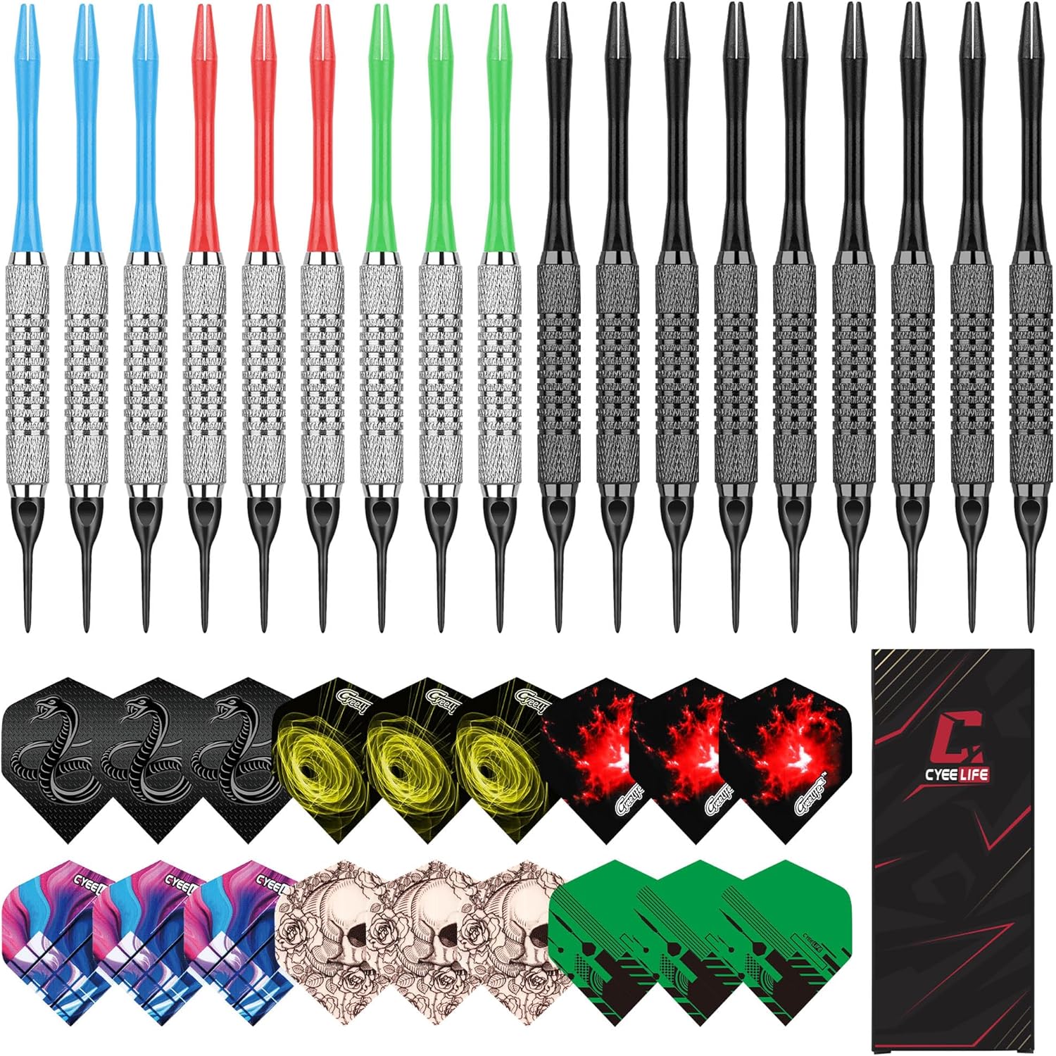 Cyeelife Softdart Pfeile 18 Stueck Kunststoffspitze Set Profi Softdarts