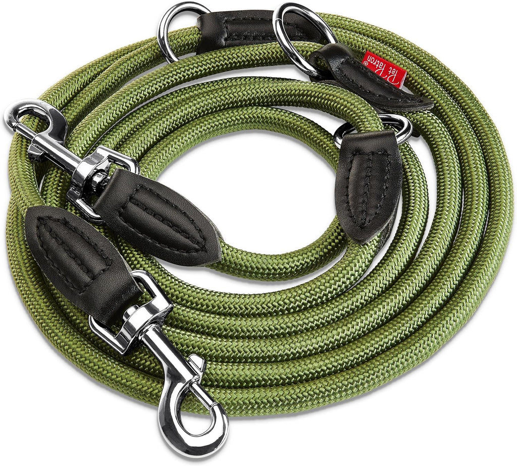 PetPatron verstellbare Hundeleine Nylon 1,5-3 m mit Lederdetails Schwarz