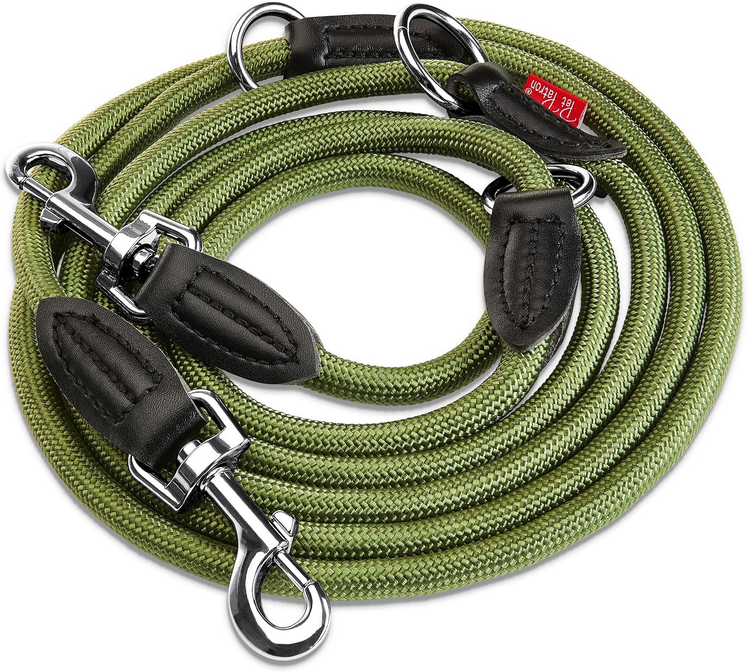 PetPatron verstellbare Hundeleine Nylon 1,5-3 m mit Lederdetails Schwarz