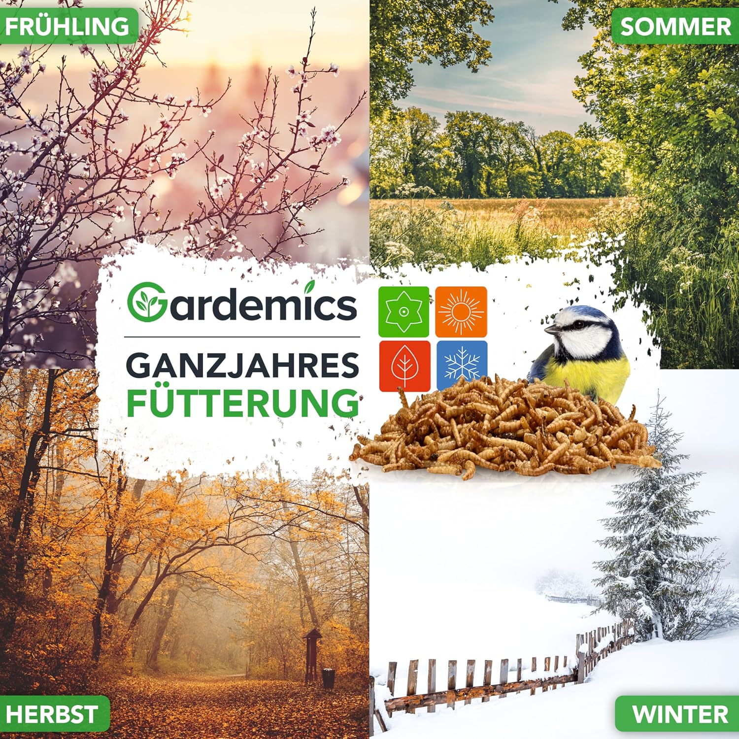 Gardemics Mehlwuermer getrocknet Insektenfutter fuer Voegel Fische Reptili