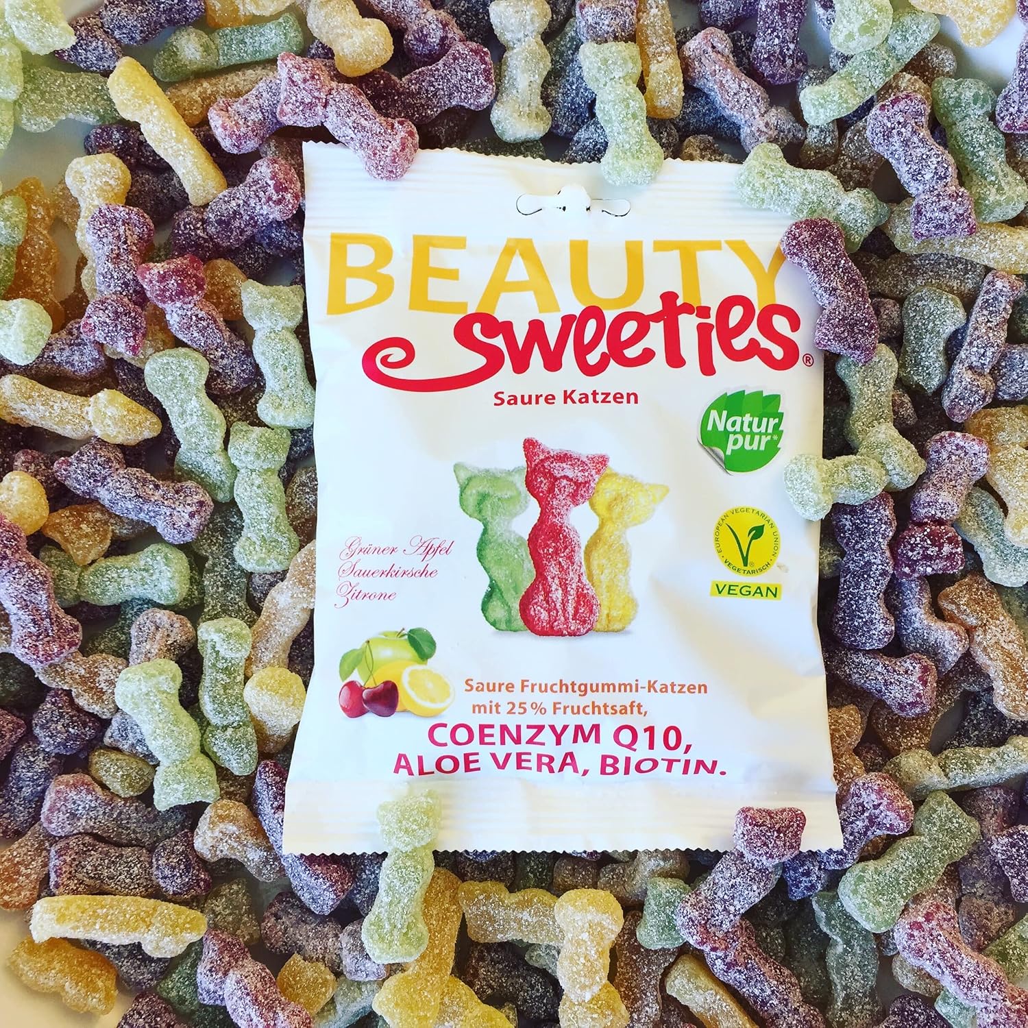 BeautySweeties Saure Katzen 125 g Fruchtgummi vegan mit 25% Fruchtsaft