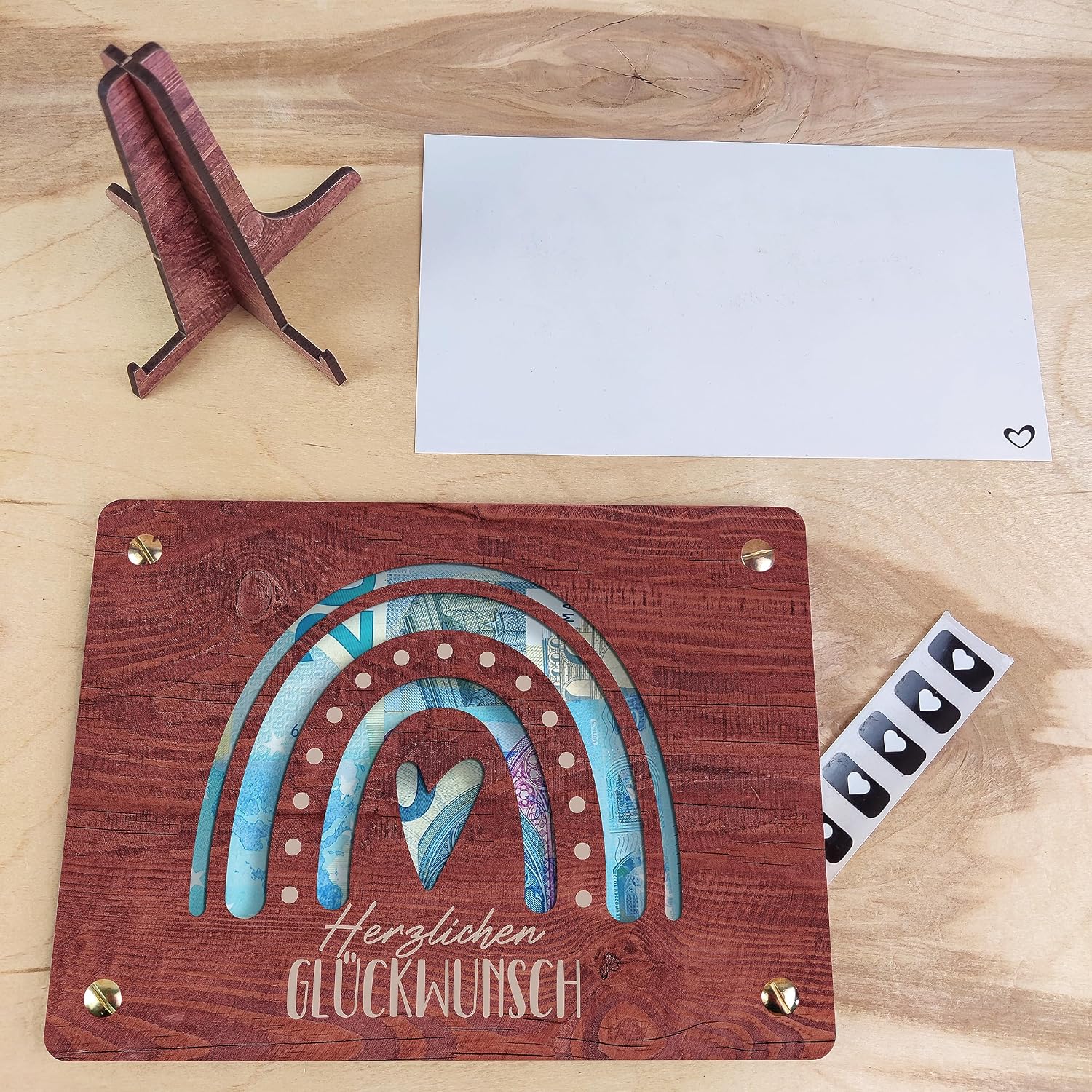 Laptop Geldgeschenk aus Holz XL mit Staender Geschenkidee fuer Technikfans