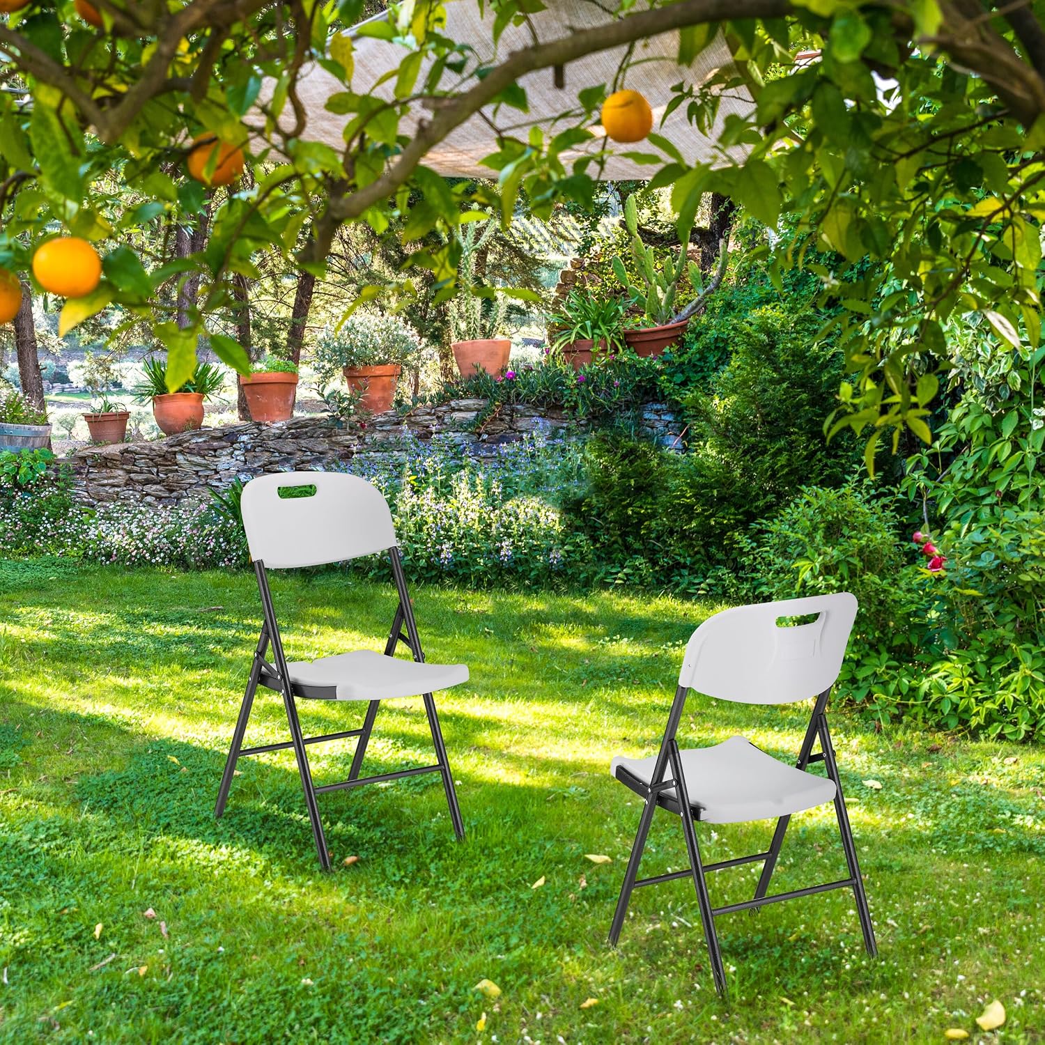 Relaxdays Klappstuhl 2er Set Gartenstuhl Balkonstuhl klappbar wetterfest schwarz