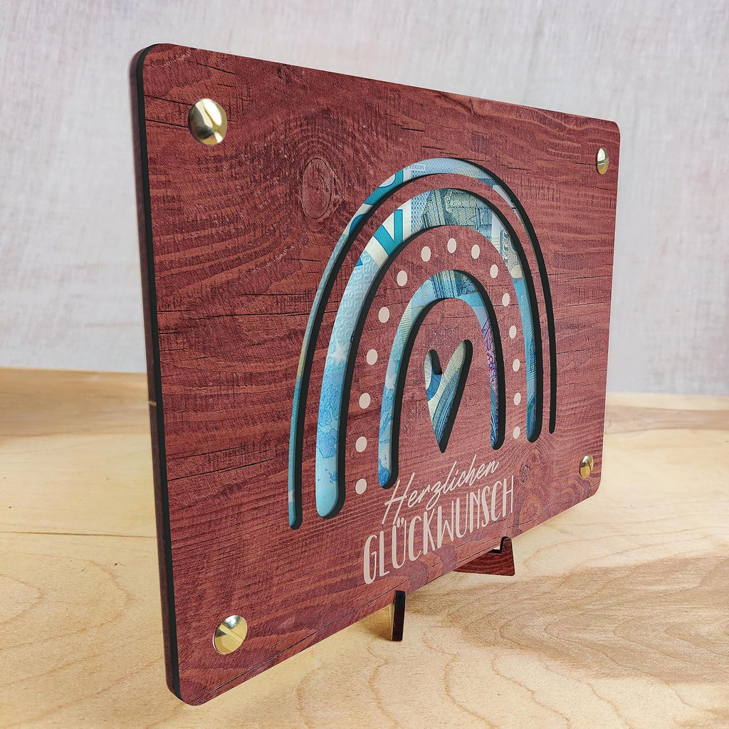 Laptop Geldgeschenk aus Holz XL mit Staender Geschenkidee fuer Technikfans