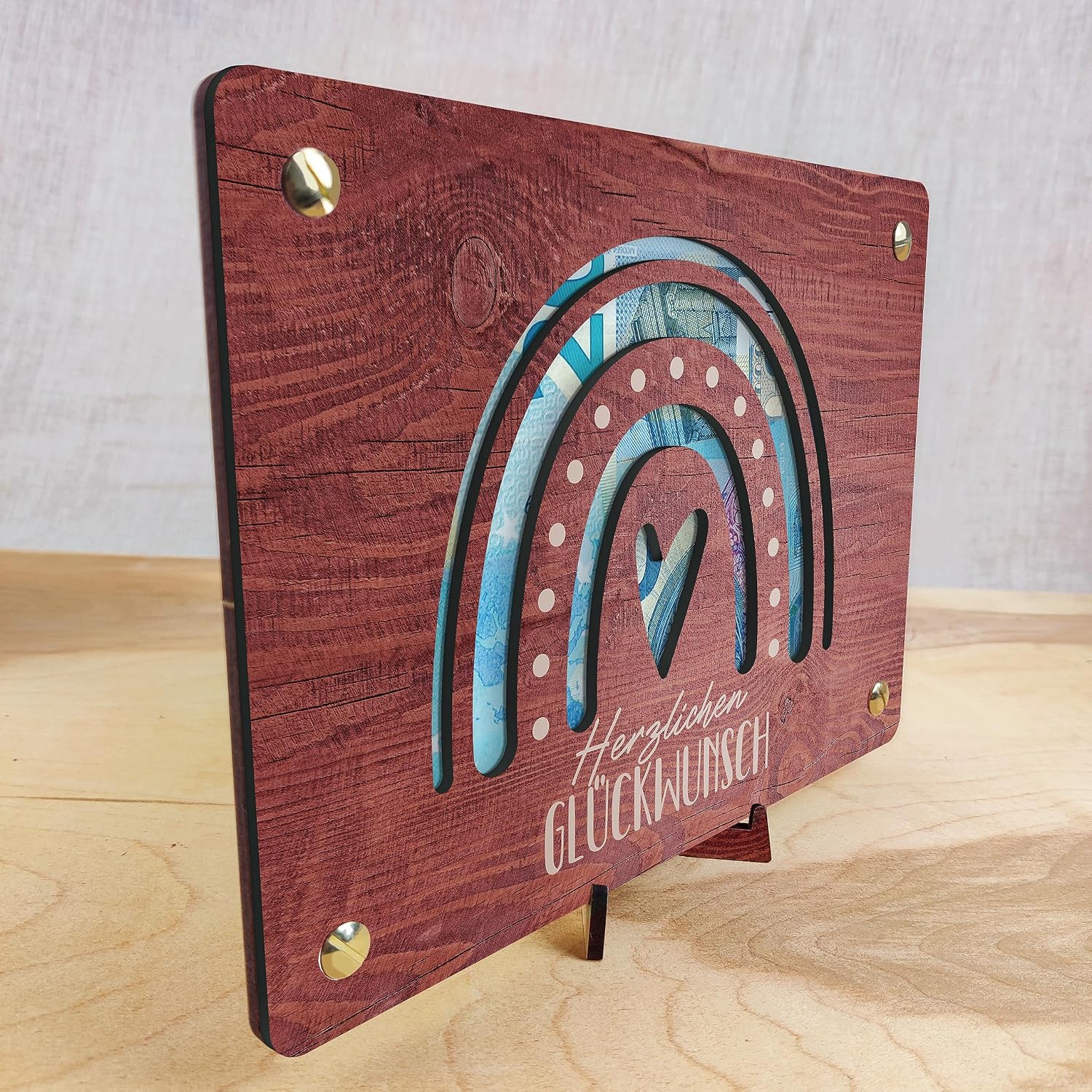Laptop Geldgeschenk aus Holz XL mit Staender Geschenkidee fuer Technikfans