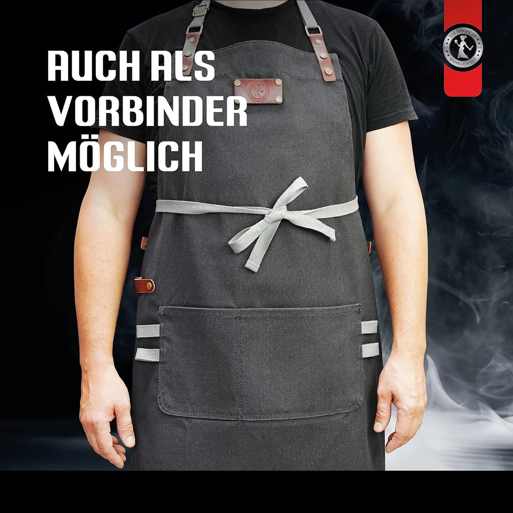 Ess-Nische Kochschuerze Denim unisex extra lang Grillschuerze mit Taschen