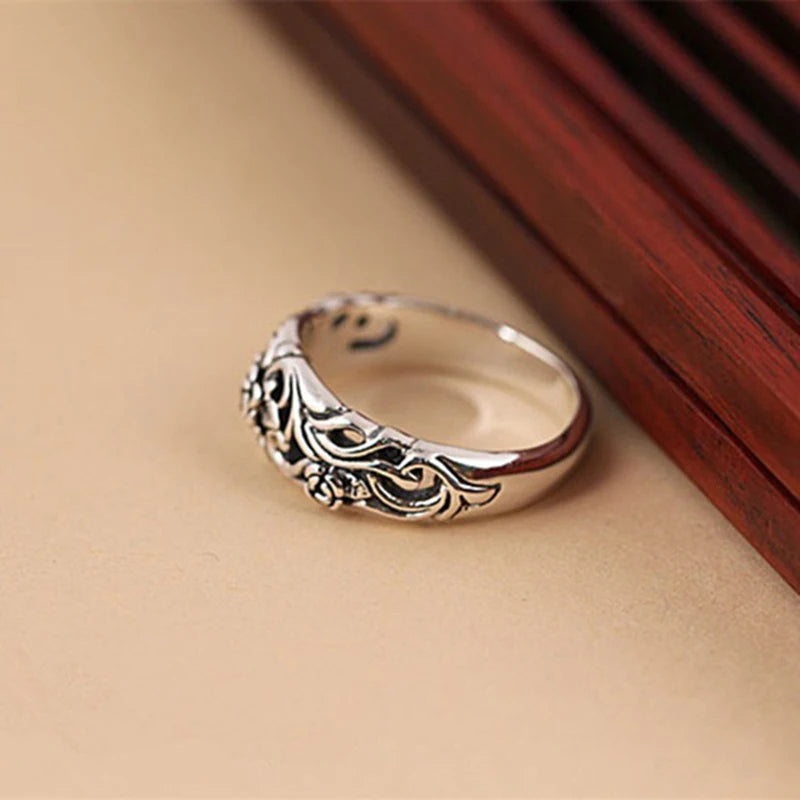 Vintage Silber Ring für Damen – Graviert, Blumen-Design, Hochzeit & Alltag