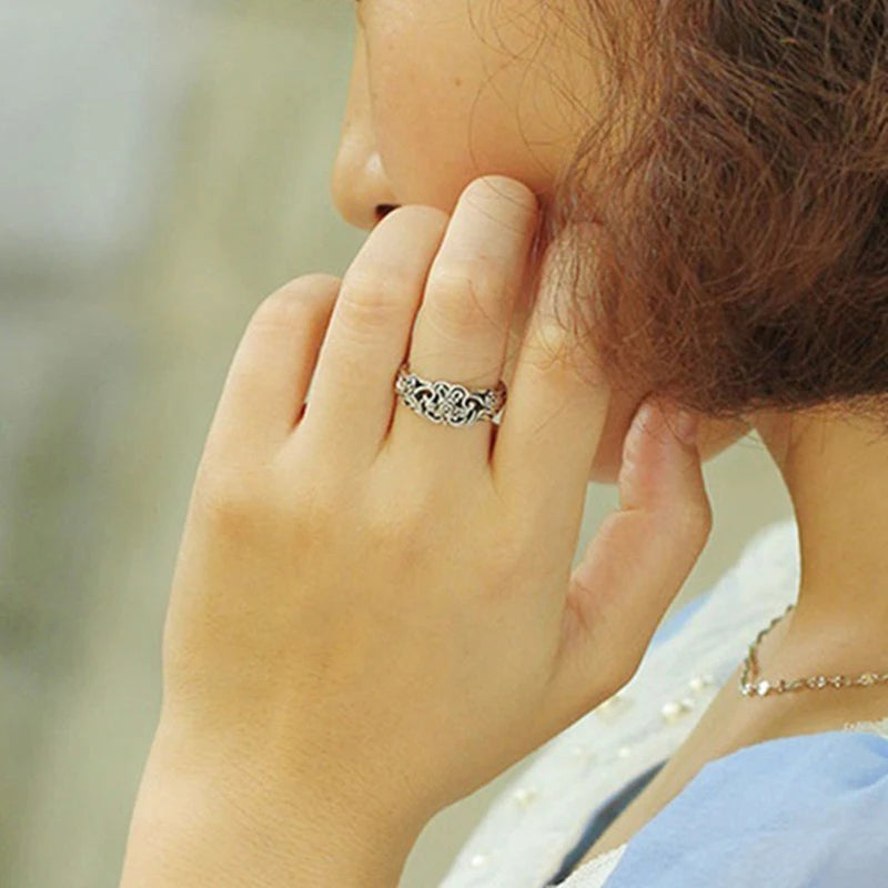 Vintage Silber Ring für Damen – Graviert, Blumen-Design, Hochzeit & Alltag