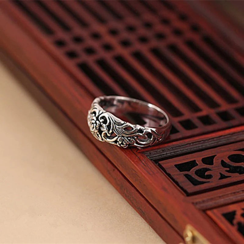 Vintage Silber Ring für Damen – Graviert, Blumen-Design, Hochzeit & Alltag