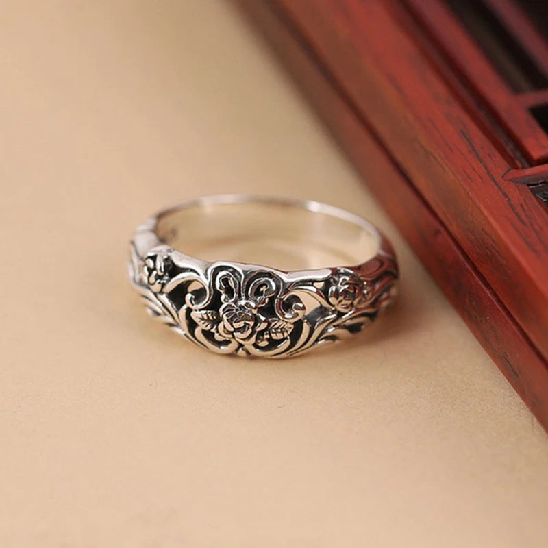Vintage Silber Ring für Damen – Graviert, Blumen-Design, Hochzeit & Alltag