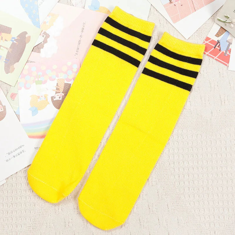 Kids Knee High Socks For Girls Boys Football Stripes Sports Old School White Socks Skate Children Baby Long Tube Cheer Socks