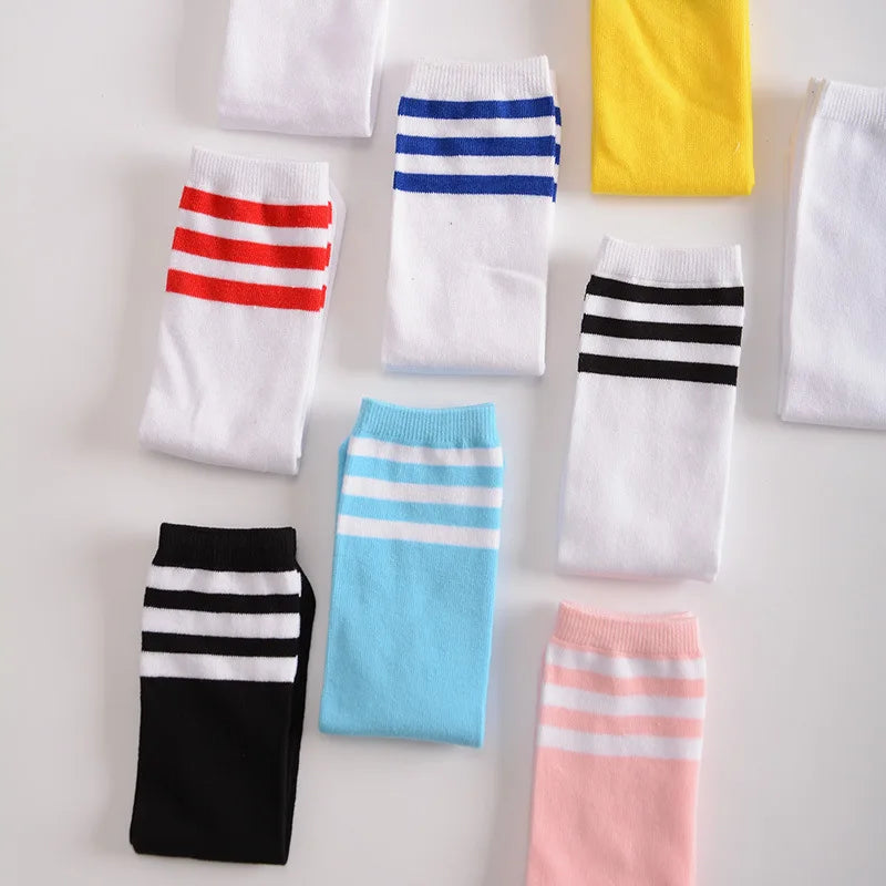 Kids Knee High Socks For Girls Boys Football Stripes Sports Old School White Socks Skate Children Baby Long Tube Cheer Socks