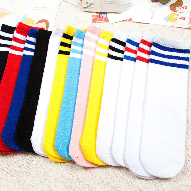 Kids Knee High Socks For Girls Boys Football Stripes Sports Old School White Socks Skate Children Baby Long Tube Cheer Socks