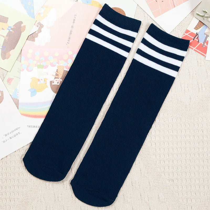 Kids Knee High Socks For Girls Boys Football Stripes Sports Old School White Socks Skate Children Baby Long Tube Cheer Socks