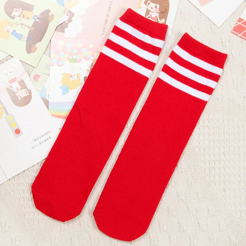 Kids Knee High Socks For Girls Boys Football Stripes Sports Old School White Socks Skate Children Baby Long Tube Cheer Socks