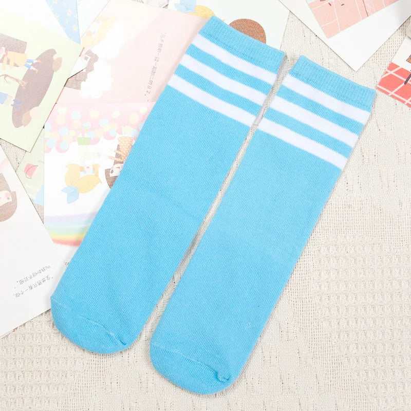 Kids Knee High Socks For Girls Boys Football Stripes Sports Old School White Socks Skate Children Baby Long Tube Cheer Socks