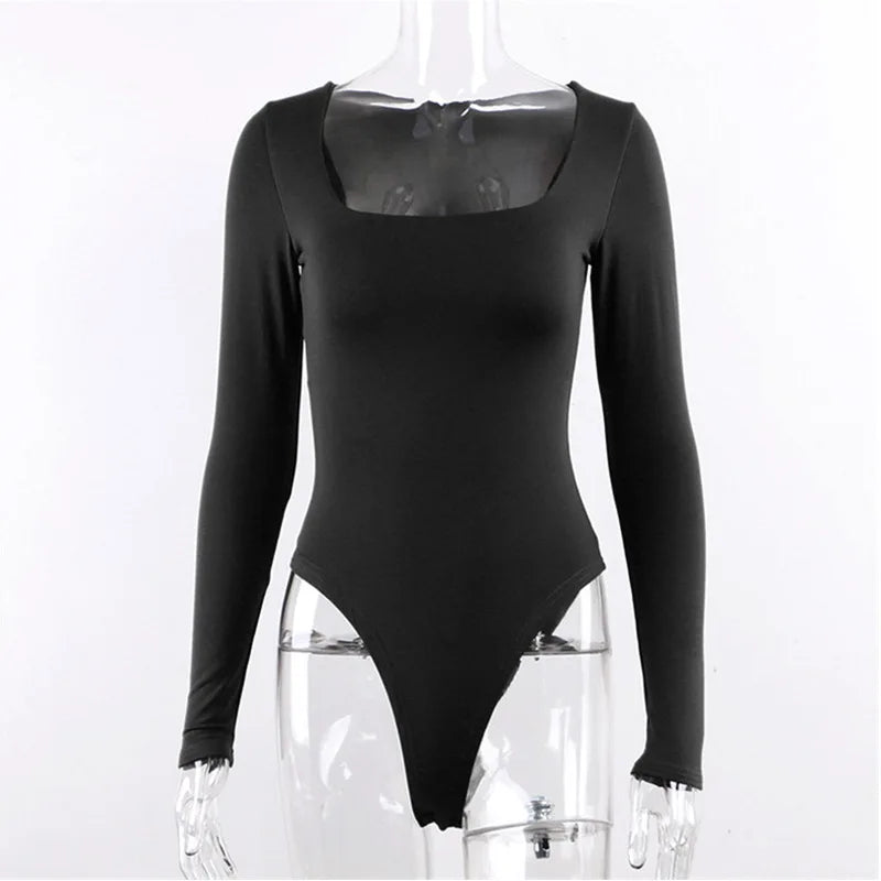 Damen Bodysuit – Langarm, Eckiger Ausschnitt, Slim Fit, Streetwear