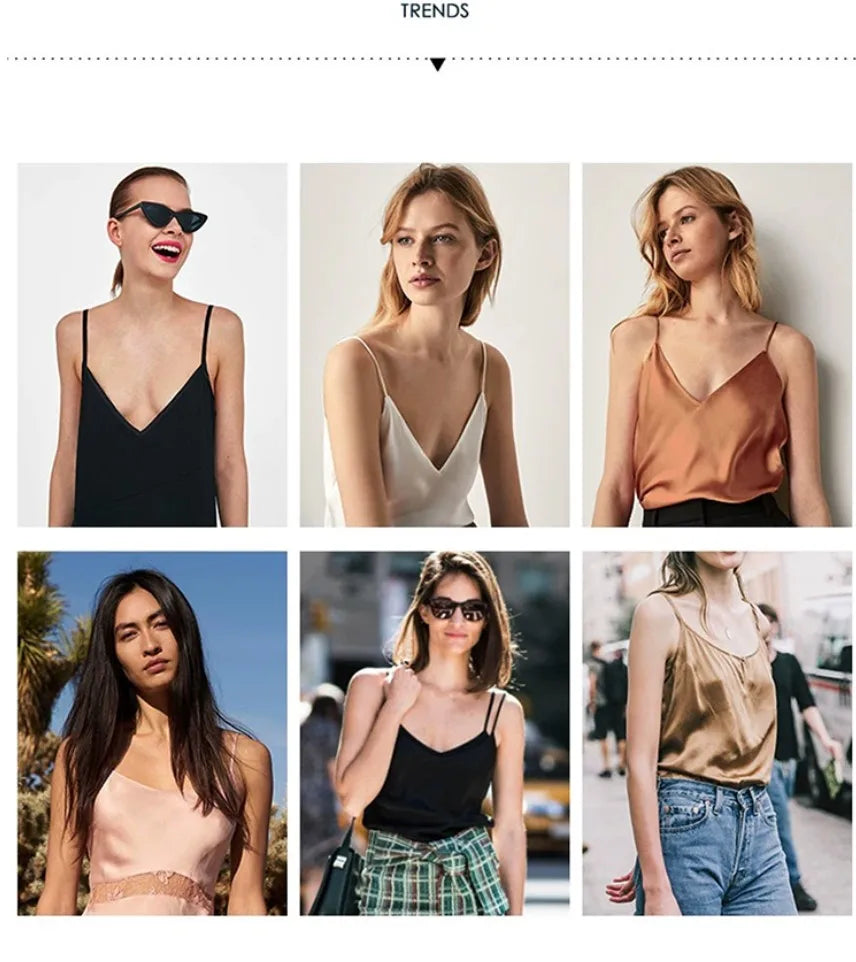 Damen Satin Crop Top – Träger, V-Ausschnitt, Ärmellos, Y2K, Camisole
