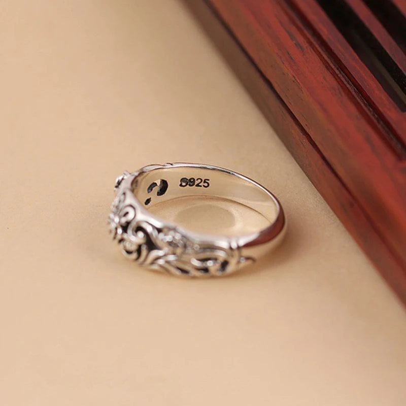Vintage Silber Ring für Damen – Graviert, Blumen-Design, Hochzeit & Alltag