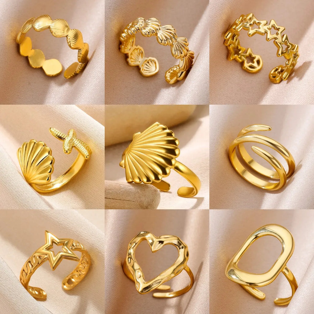 Edelstahl Ringe für Damen – 316L, Verstellbar, Muschel-Design