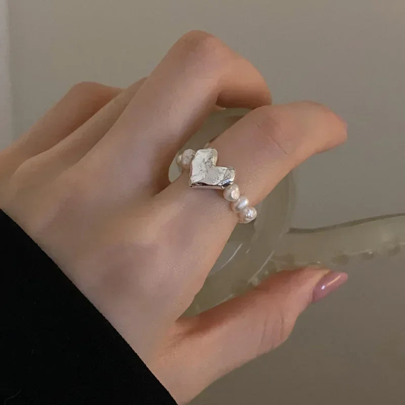 Perlenring für Damen – Korean Style, Herz-Design, Verstellbar
