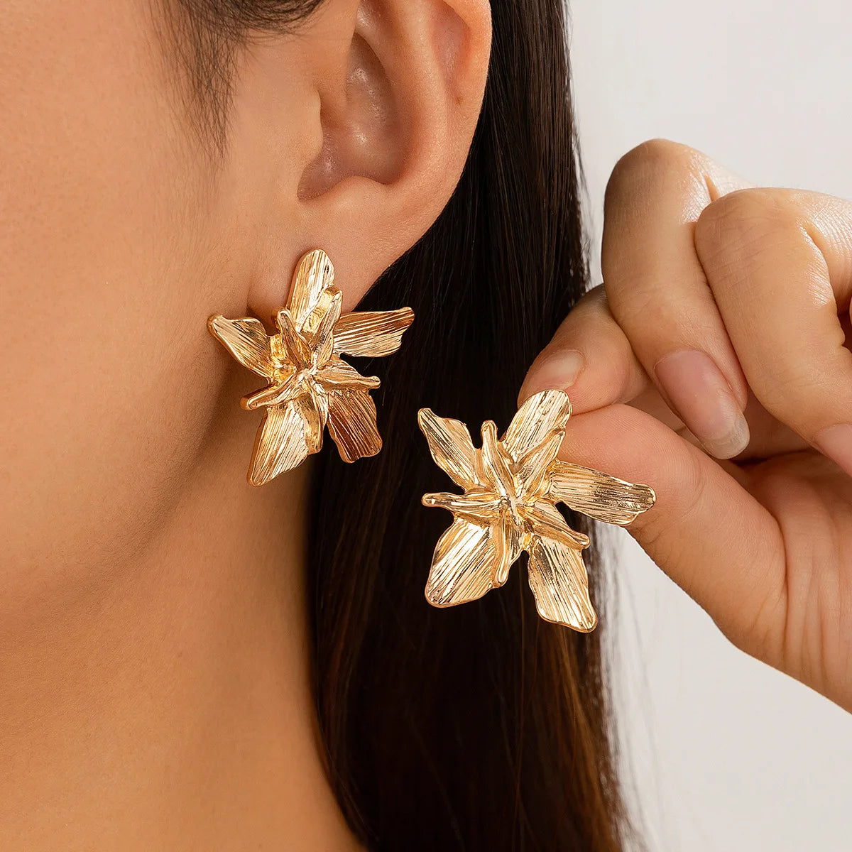 Damen Blumen Ring & Ohrringe – Doppellagig, Punk, Verstellbar, Modeschmuck
