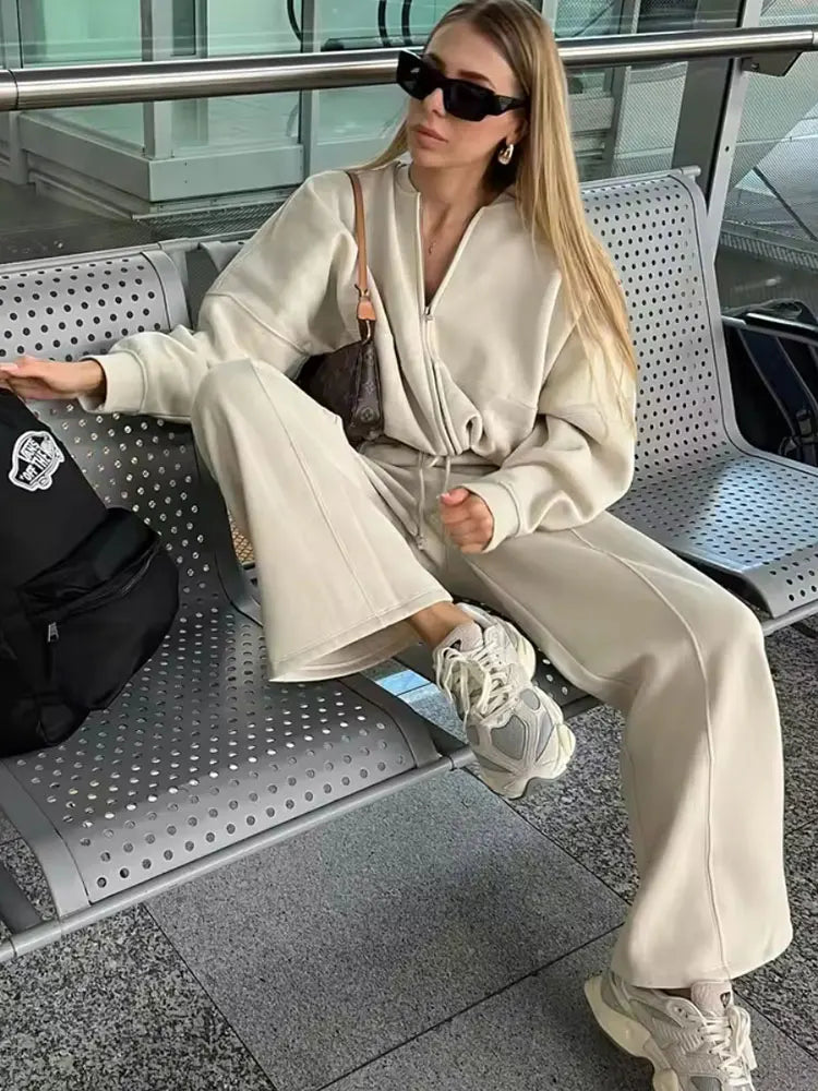 Damen 2-teiliges Set – Bomberjacke mit Reißverschluss & Weite Hose, Streetwear